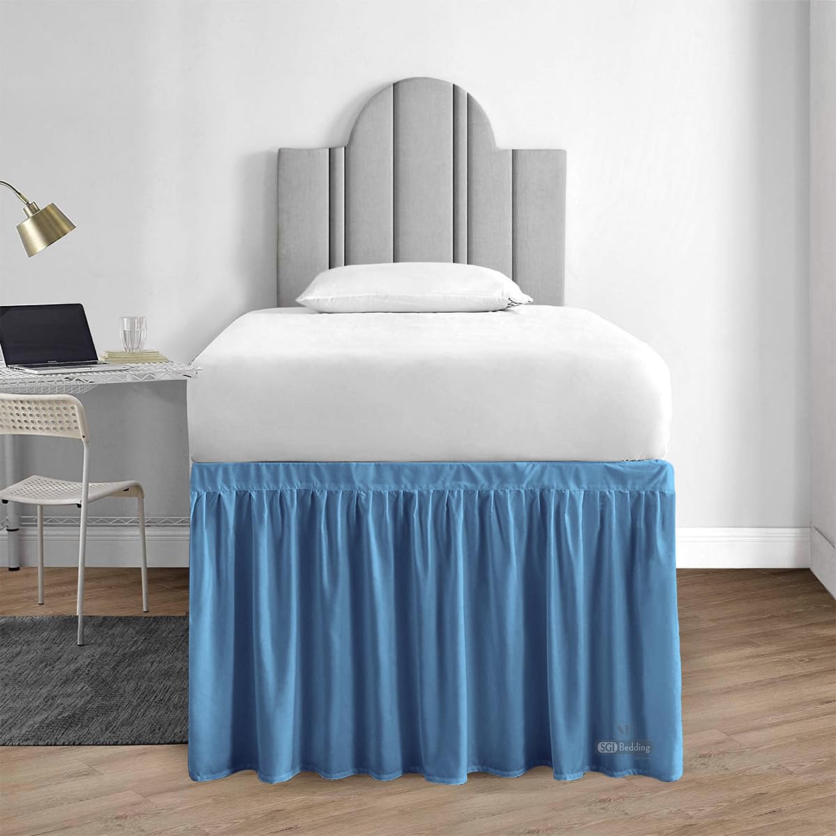 Sgi Bedding Dorm Bed Skirt Full Xl 36 Inch Drop Length - Mediterranean Blue, Ruffled Pattern College Dorm Room Bed Skirts - Spli