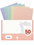 Sunee Folders With Pockets 3 Hole Punched(50 Pack, Pastel Colors), 2 Pocket Folders Fit Letter Size Paper, Paper File Folder For