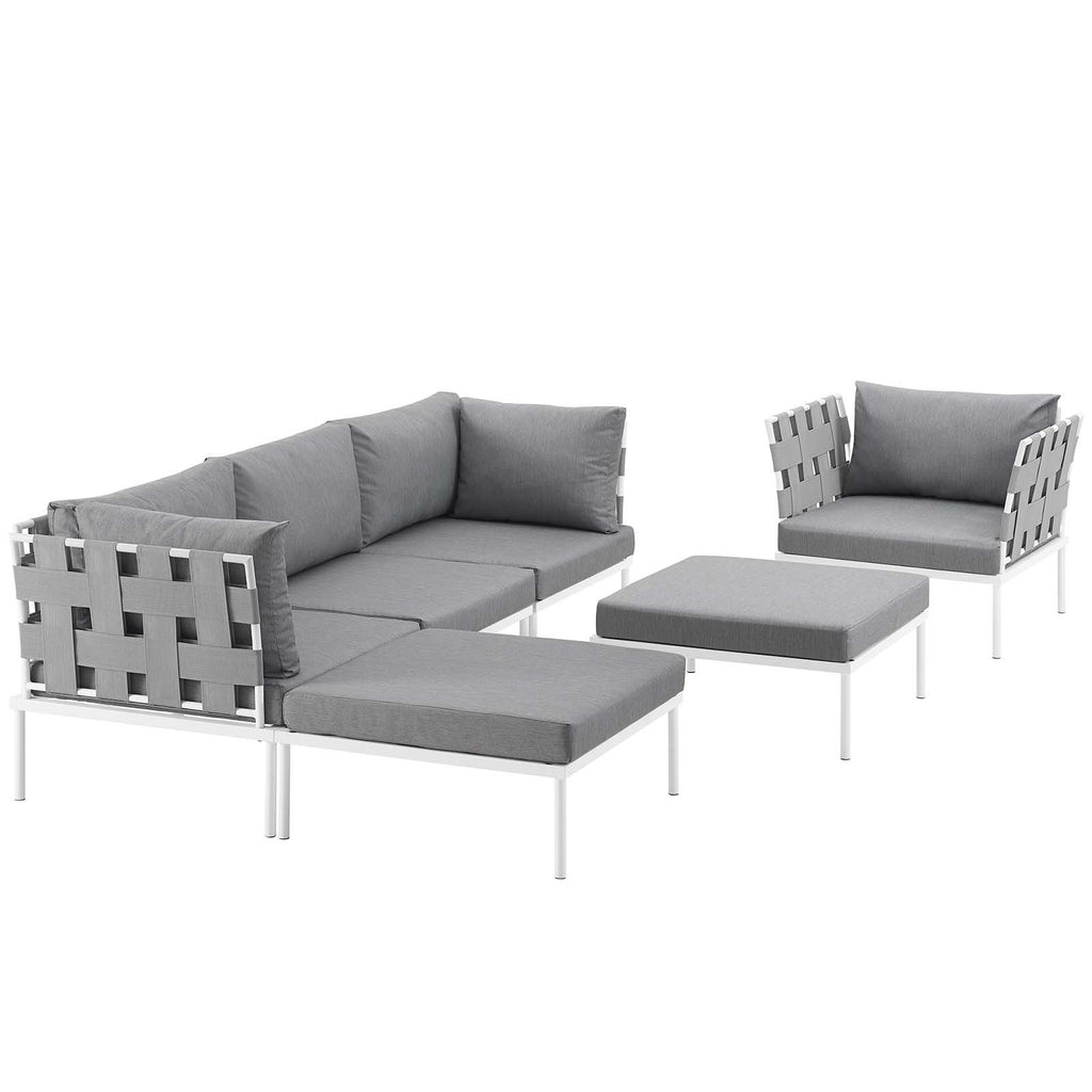 Modway Harmony Aluminum Outdoor Patio Furniture 6-Piece Sectional Sofa Set In White Gray