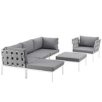Modway Harmony Aluminum Outdoor Patio Furniture 6-Piece Sectional Sofa Set In White Gray