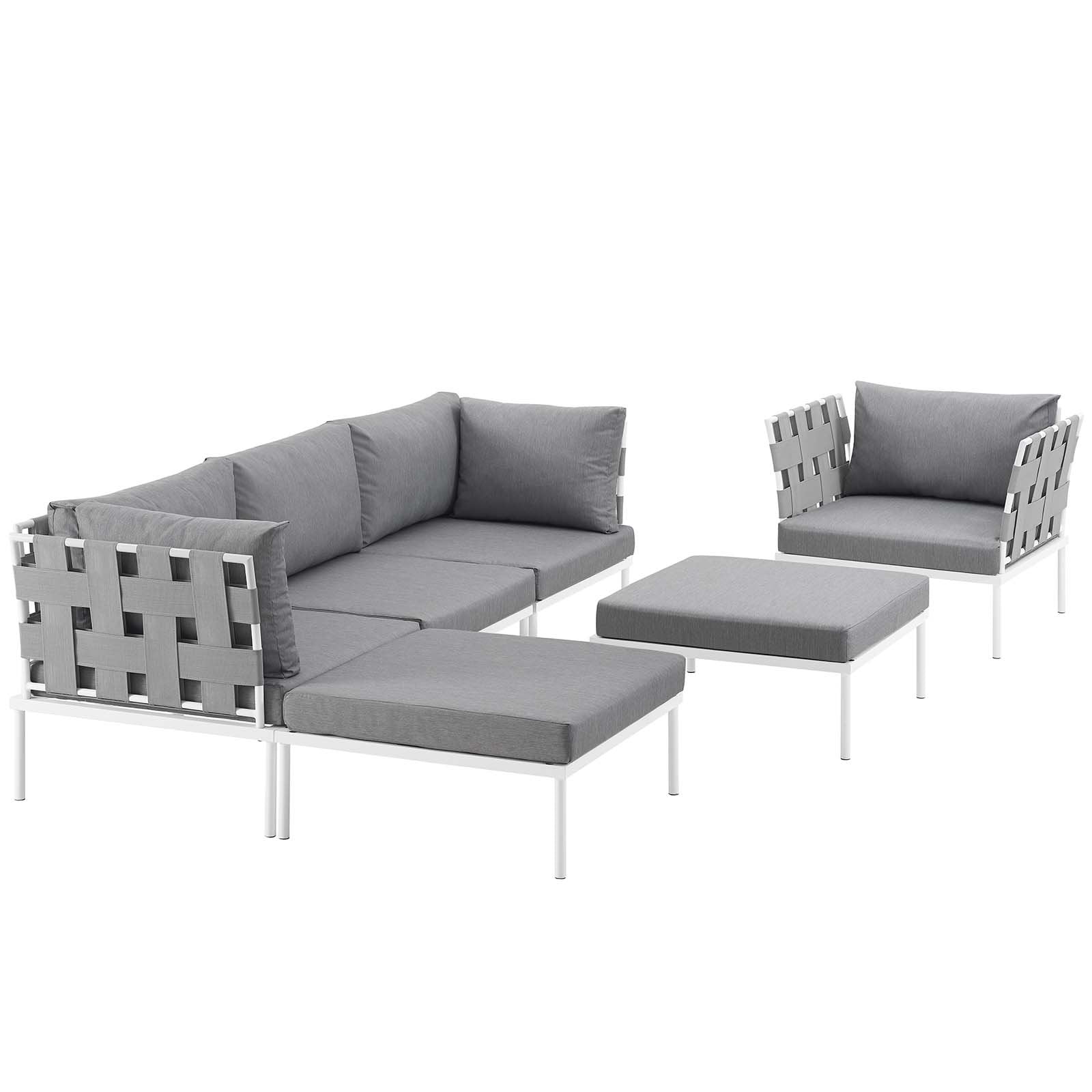 Modway Harmony Aluminum Outdoor Patio Furniture 6-Piece Sectional Sofa Set In White Gray