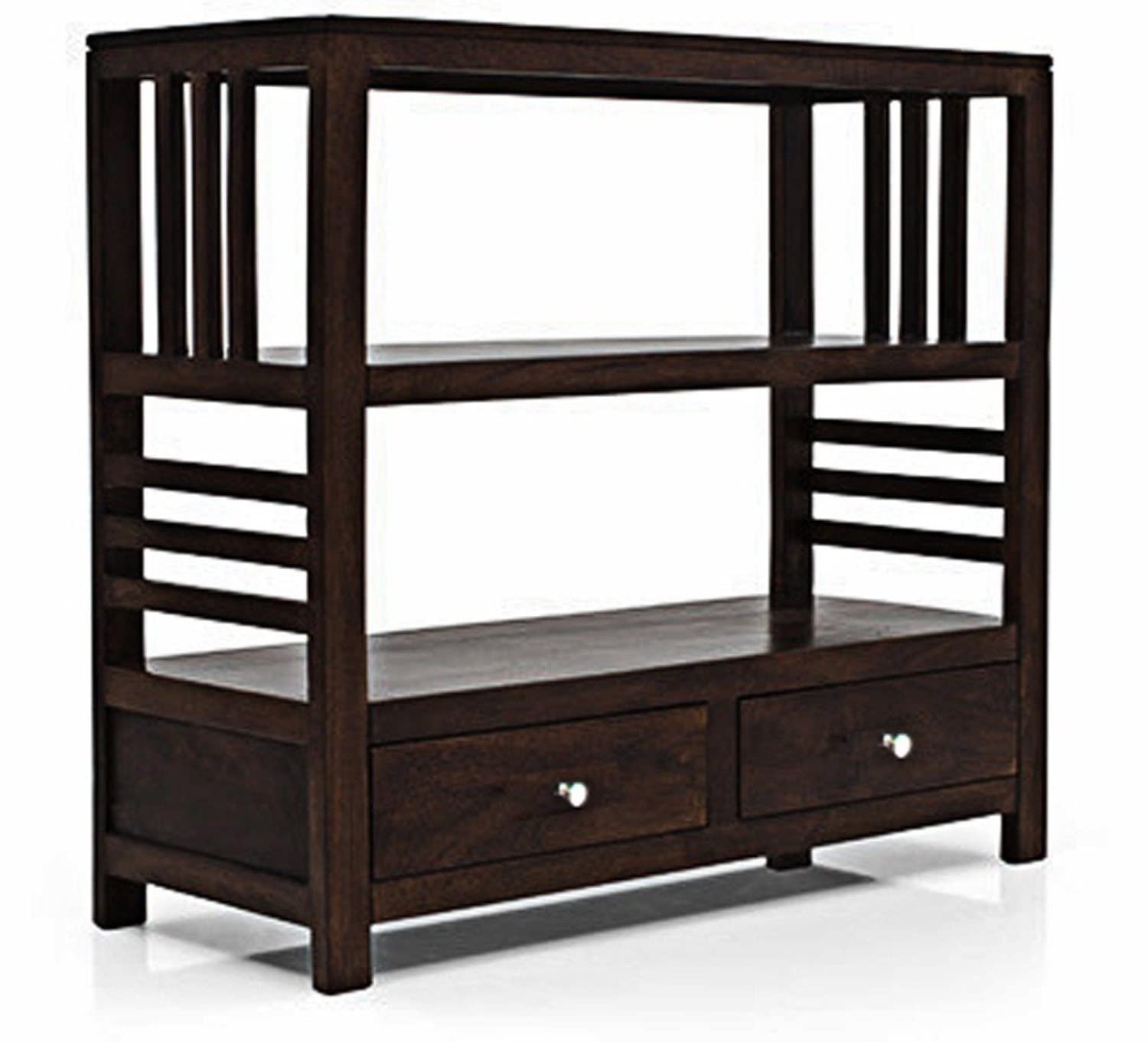 Wood Prints Sheesham Wood Book Shelf With 2 Drawer And Shelf Storage | Walnut Finish | Wooden Book Organiser | Library | Home St