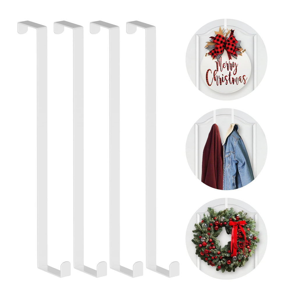 Booda Brand 14 Inches Over The Door Hooks, 4 Pack Widen Wreath Hangers Fit The 1-3/4'' & 1-3/8'' Door Widths, Z-Shaped Sturdy Do