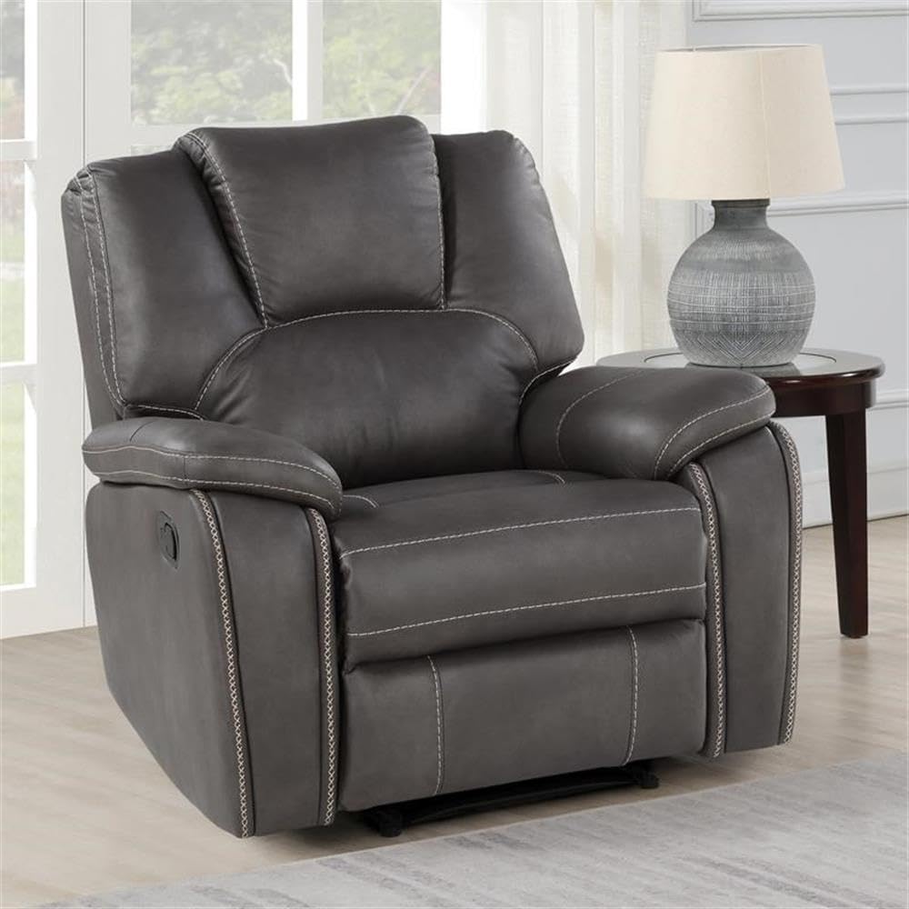 Steve Silver Co Katrine Manual Recliner, Padded Charcoal Faux-Leather, Raised Headrest Recliner Chair, Living Room Single Sofa Recliner, Padded Armrests, 36" D x 39" W x 39" H, Grey/Black
