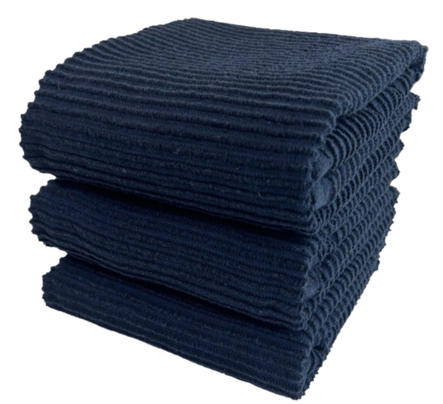 Serafina Home Oversized Solid Color Dark Navy Blue Kitchen Dish Towels: 100% Cotton Cloth Soft Cleaning Drying Absorbent Ribbed 