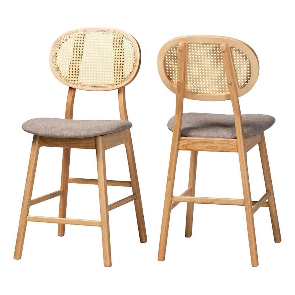 Baxton Studio Darrion Mid-Century Fabric Counter Stool, Grey/Natural Oak/Light Brown, 2/Set (235-2P-13307-Ht)