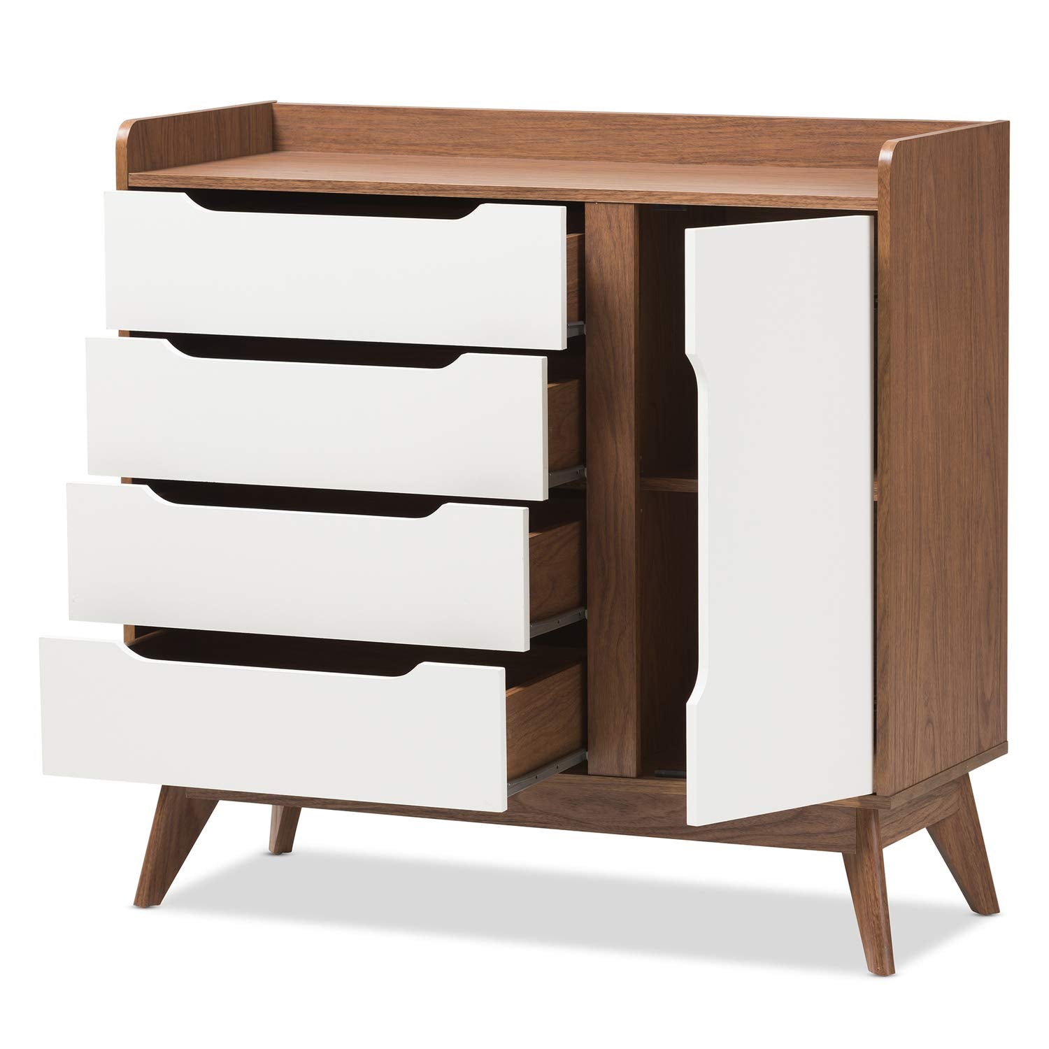 Baxton Studio Brighton Storage Shoe Cabinet in White and Walnut
