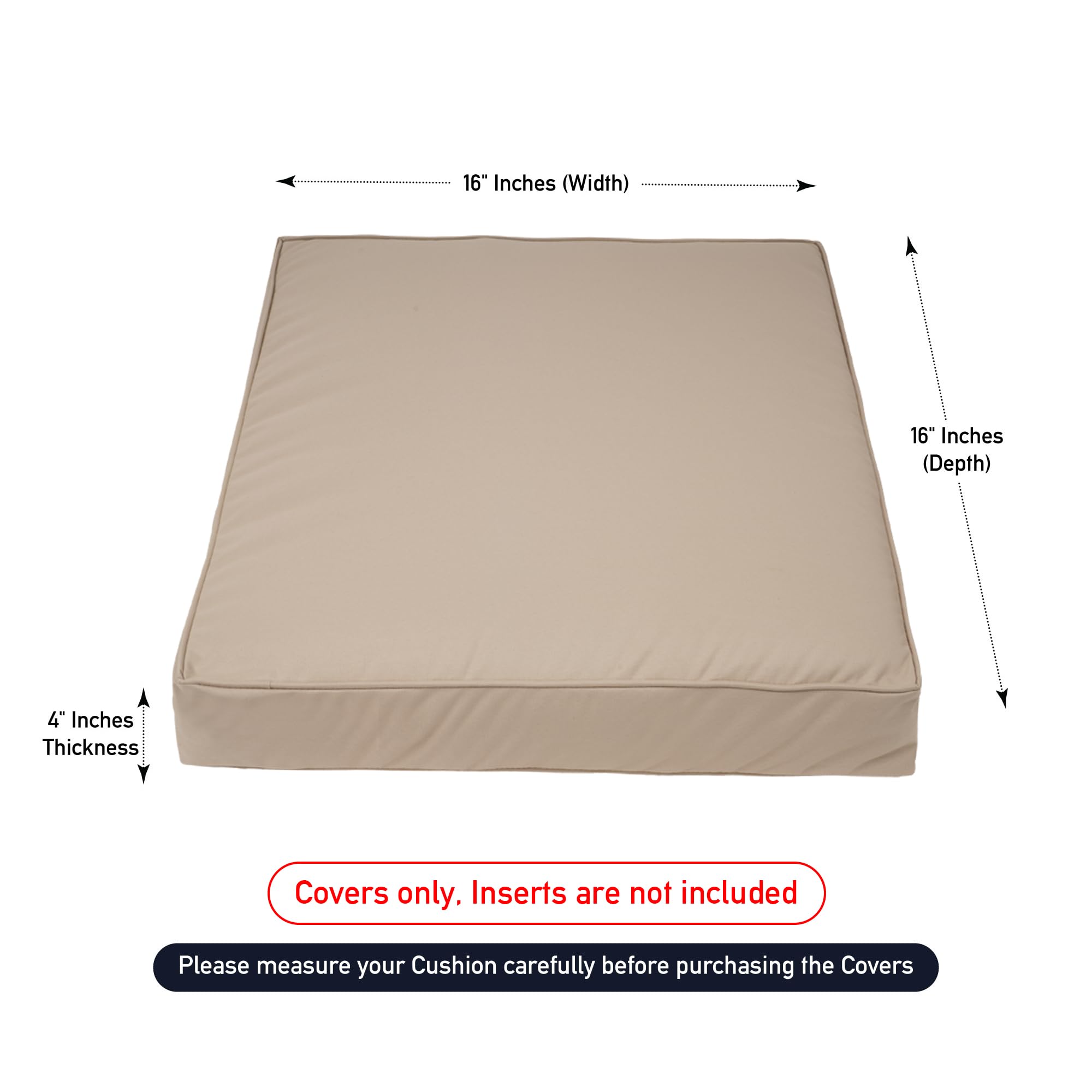 Covers & All Square Outdoor Patio Cushion Slipcovers, Water, Tear & Uv Resistant Pu Coated Polyester Cover With Double Zippers For Indoor & Outdoor Use (Pack Of 2) (16' L X 16' W X 4' Thick, Beige)