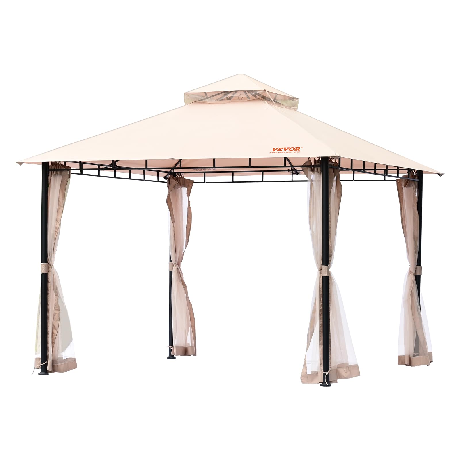VEVOR Patio Gazebo for 6-8 Person, 10 x 10 FT Backyard Gazebo, with Mosquito Netting, Metal Frame, and PU Coated 180G Polyester,