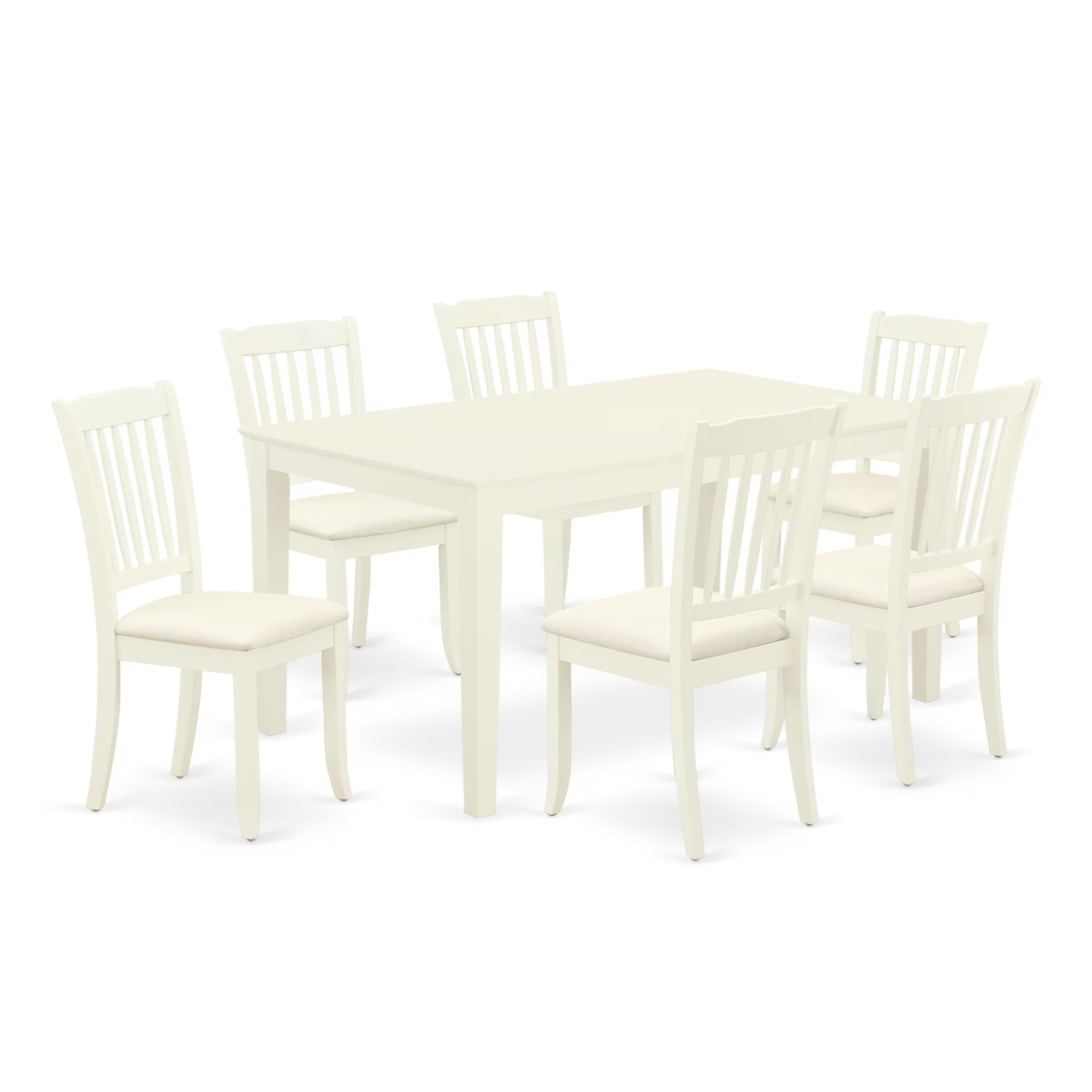East West Furniture Cada7-Lwh-C 7 Piece Kitchen Table & Chairs Set Consist Of A Rectangle Dining Room Table And 6 Linen Fabric Upholstered Dining Chairs, 36X60 Inch, Linen White