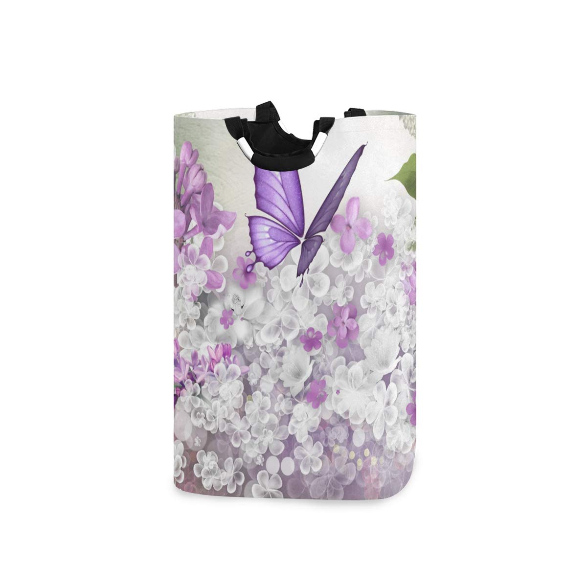 senya Butterflies Flowers Purple Large Storage Basket Collapsible Organizer Bin Laundry Hamper for Nursery Clothes Toys