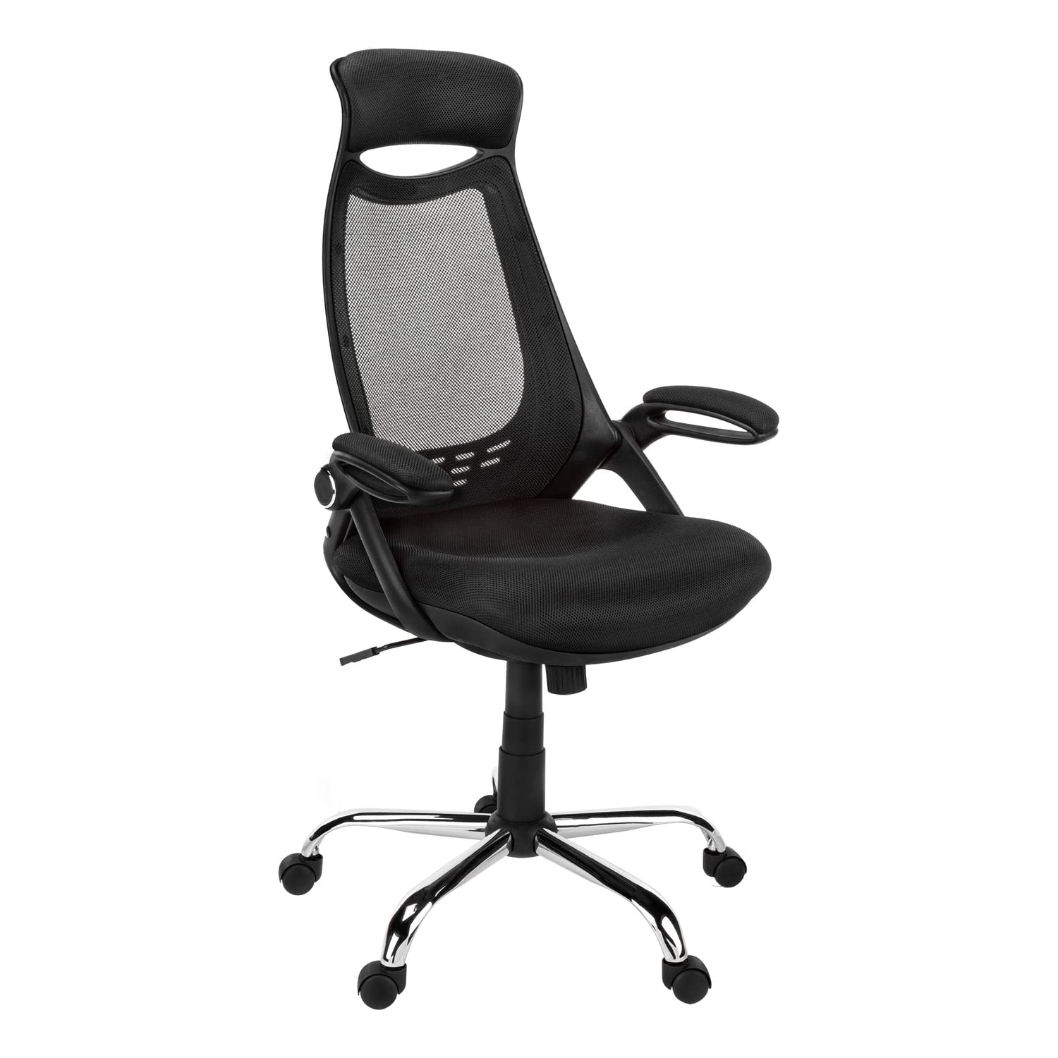 Monarch Specialties 7268, Adjustable Height, Swivel, Ergonomic, Armrests, Computer Desk, Work, Metal, Black, Contemporary, Modern Office Chair Mesh Chrome High-Back Executive, 28" L X 23.75" W X 45" H