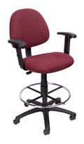 Boss Office Products Ergonomic Works Drafting Chair with Adjustable Arms in Burgundy