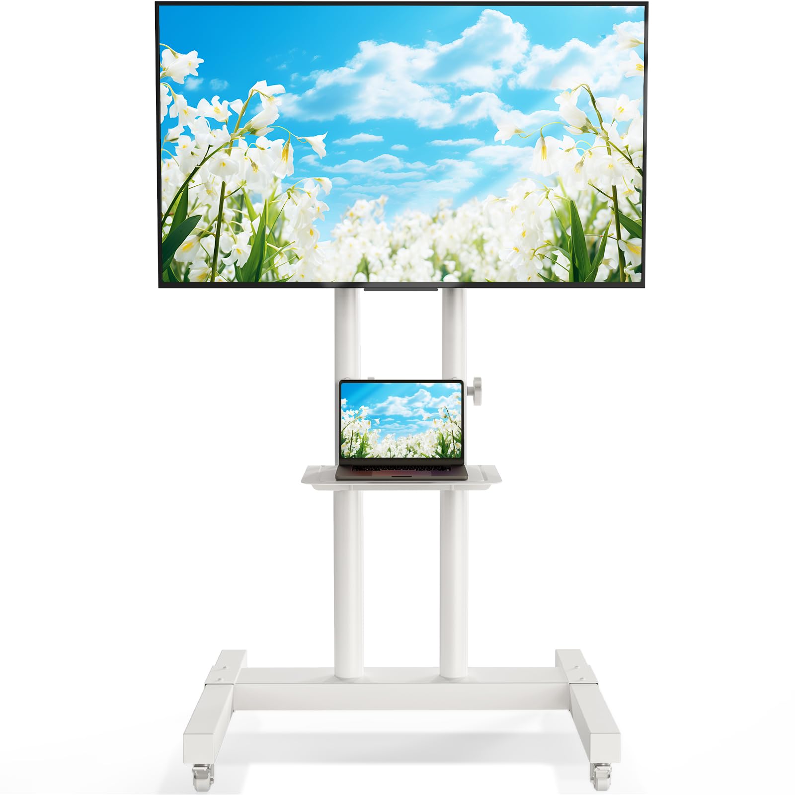 Rfiver Mobile TV Cart Rolling TV Stand for 40-83 Inch Screen Flat/Curved TVs up to 110lbs, Tilt and Height Adjustment Portable T