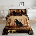 Feelyou Cute Wolf Comforter Set for Girls Boys Kids Wolves Howling Bedding Set Room Decorative Animal Wolves Tree Pattern Beddin