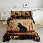 Cute Wolf Comforter Set for Girls Boys Kids Wolves Howling Bedding Set Room DecorAnimal Wolves Tree Bedding Set Exotic Brown Bla