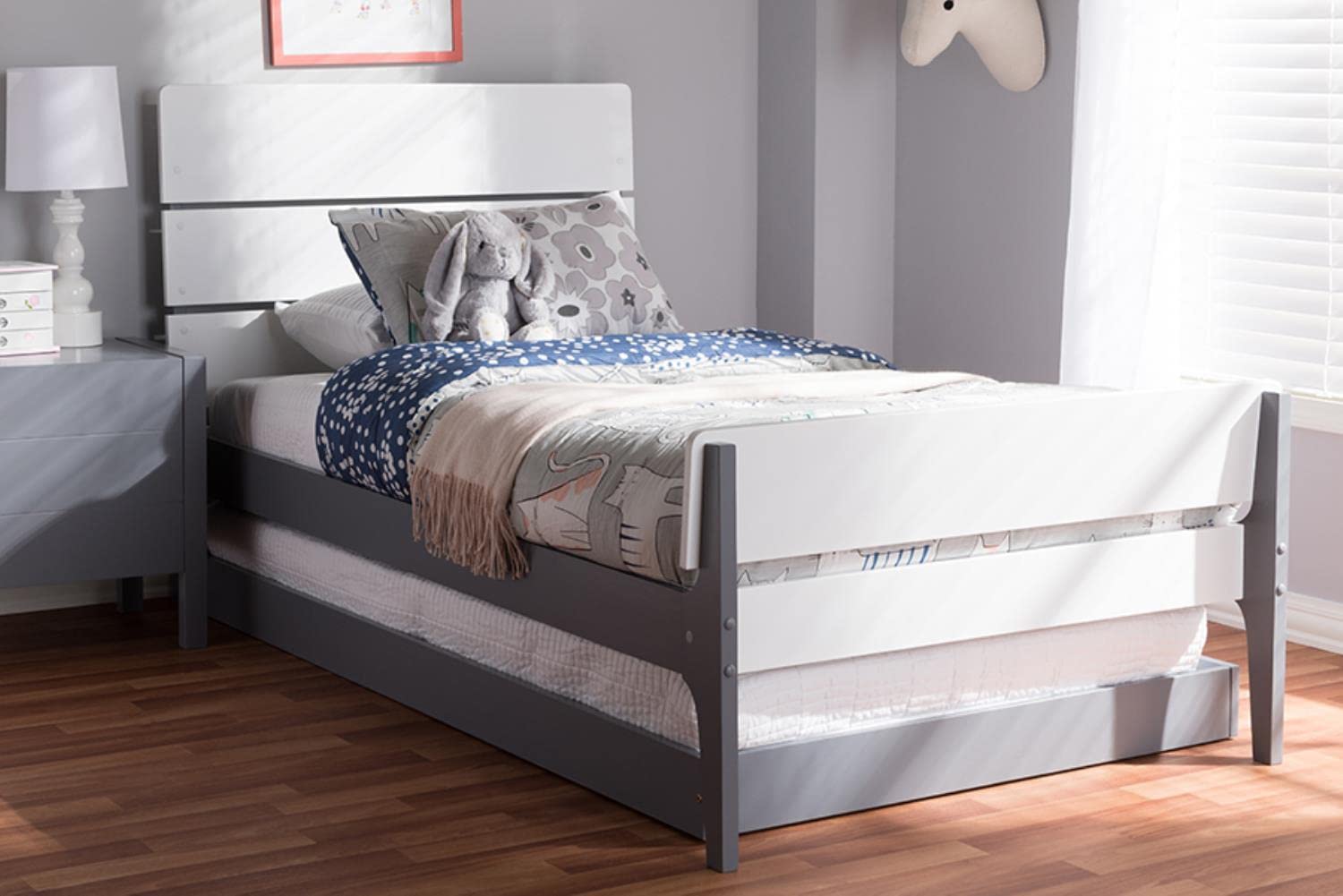 Baxton Studio Nereida Modern Classic Mission Style White and Grey-Finished Wood Twin Platform Bed/Twin/Mission/White/White/Rubber Wood/Poplar/LVL