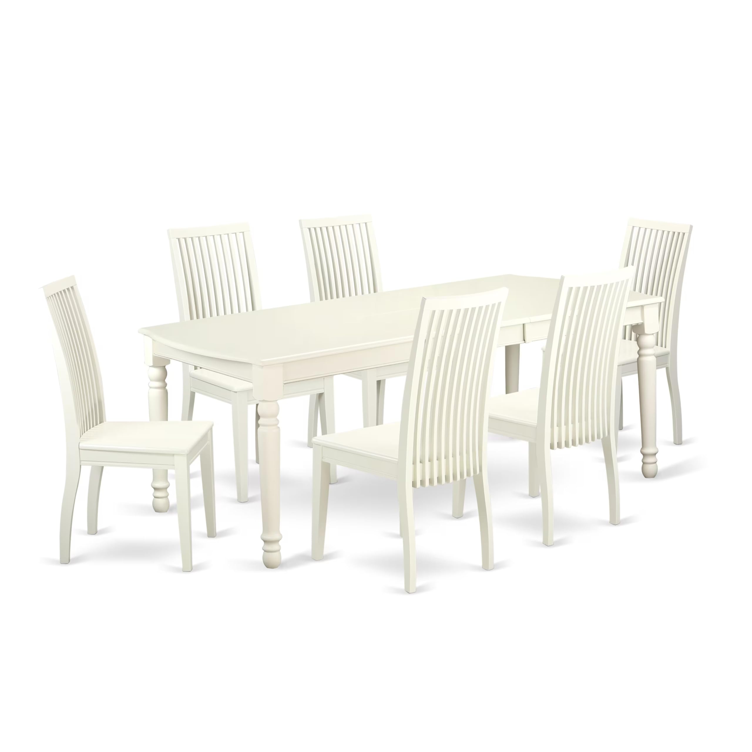 East West Furniture DOIP7-LWH-W 7 Piece Dining Table Set Consist of a Rectangle Dining Room Table with Butterfly Leaf and 6 Wooden Seat Chairs, 42x78 Inch, Linen White