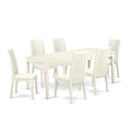 East West Furniture DOIP7-LWH-W 7 Piece Dining Table Set Consist of a Rectangle Dining Room Table with Butterfly Leaf and 6 Wooden Seat Chairs, 42x78 Inch, Linen White