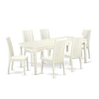 East West Furniture DOIP7-LWH-W 7 Piece Dining Table Set Consist of a Rectangle Dining Room Table with Butterfly Leaf and 6 Wooden Seat Chairs, 42x78 Inch, Linen White