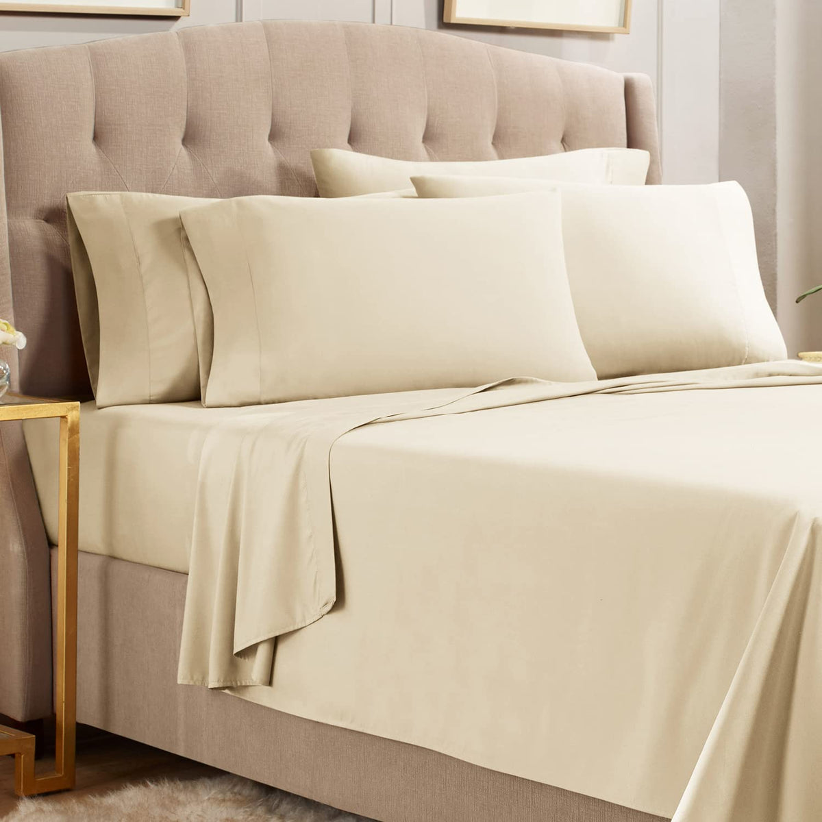 Empyrean Queen Sheets Set - 110 Gsm 6 Piece Bed Sheets For Queen Size Bed, Double Brushed Queen Size Sheets, Soft Bedding Sheets