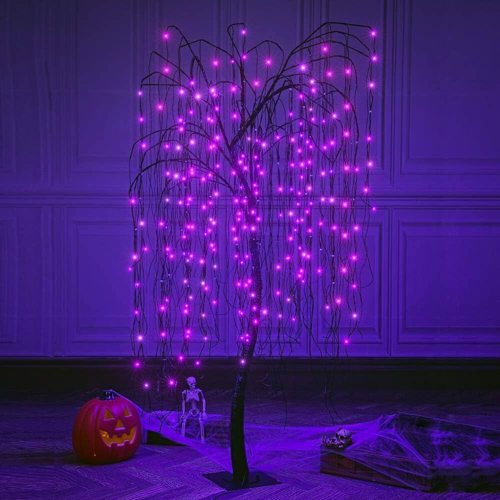 LIGHTSHARE 7 Feet Halloween Willow Tree with Spiders, 256 LED Lights for Home, Festival,Nativity, Party, and Christmas Decoratio