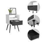 Nightstand 25&Quot; H, Superior Top, 4 Legs, 1 Open Shelf, 1 Drawer, Smokey Oak/White