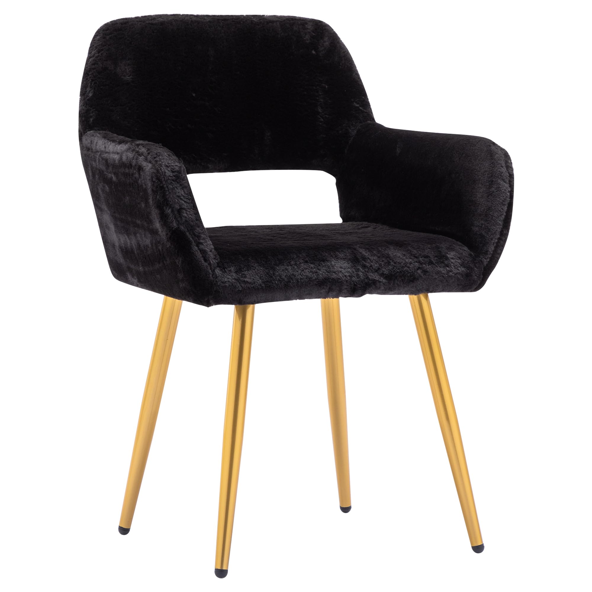 Goolon Furry Desk Chair, Modern Home Office Chair Without Wheels, Faux Fur Vanity Chair With Hollow Backrest, Comfy Armchair Woo