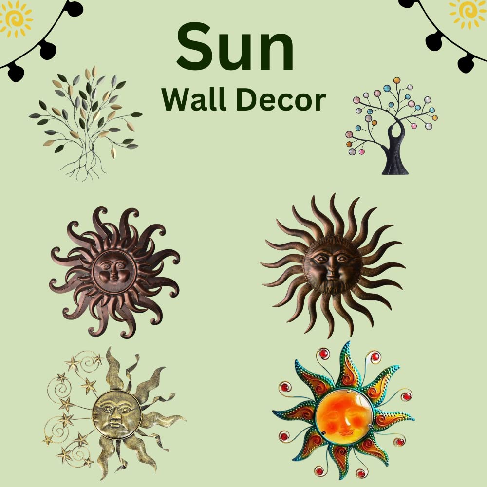 Comfy Hour Metal Wall Art Decor Outdoor Inside With 3D Sun Face, 27' Large Outside Sun Metal Decorations Hanging On House, Livi