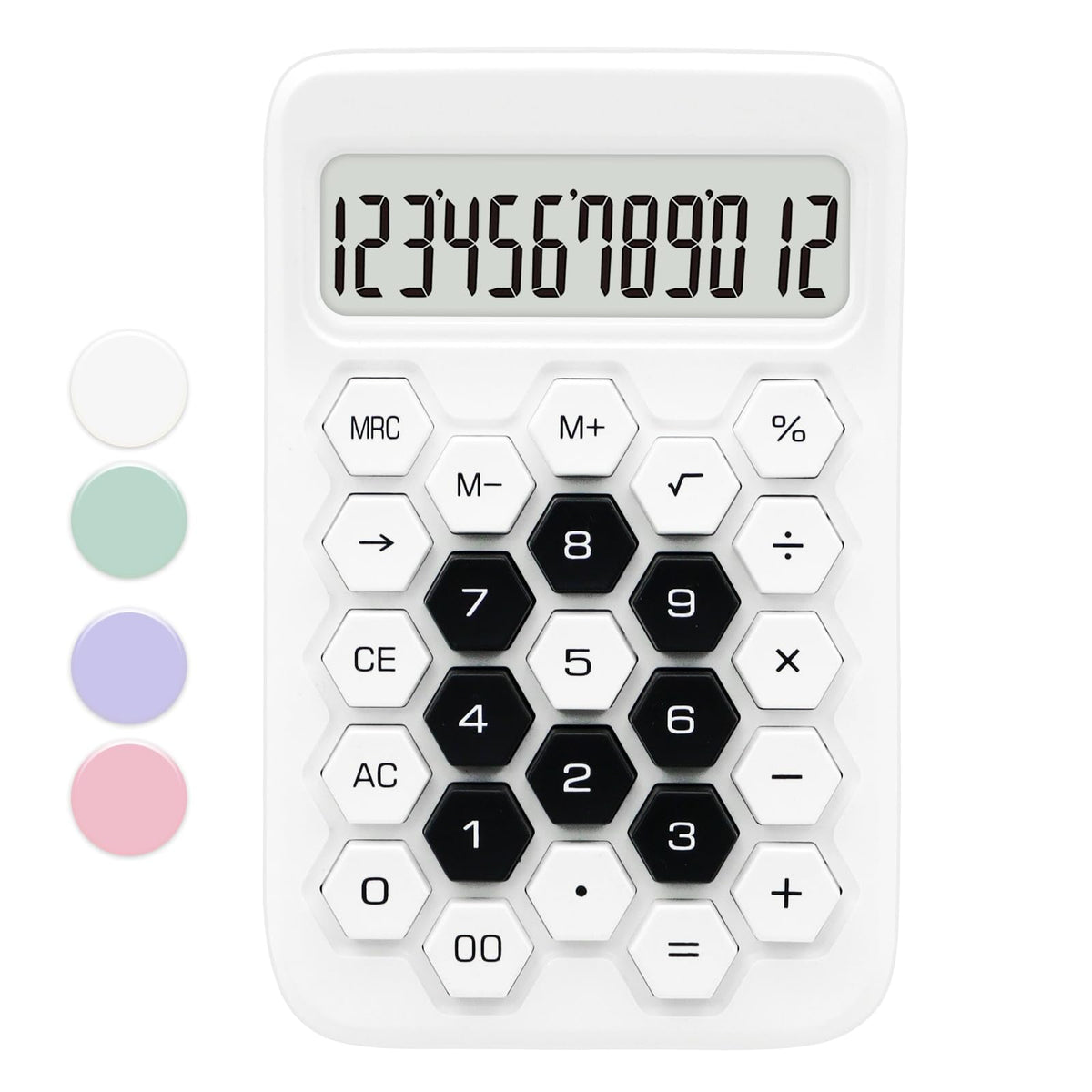 White Standard 12 Digit Large Lcd Display Basic Office Calculator With Hexagonal Button - White Office Supplies And Desk Accesso