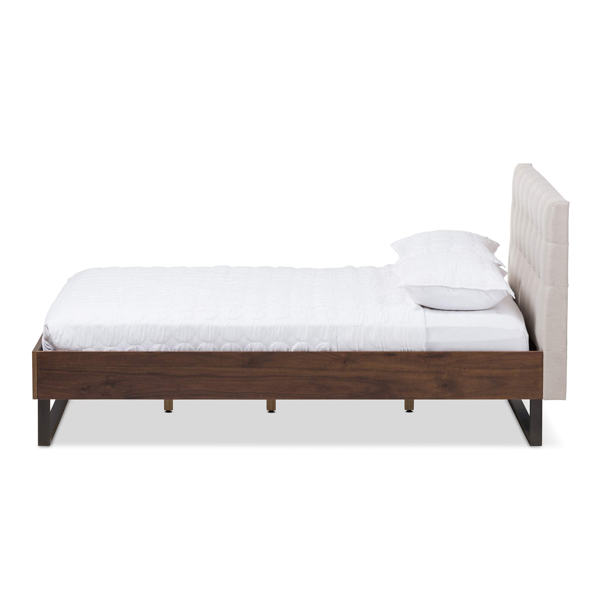 Baxton Studio Mitchell Tufted King Platform Bed in Beige and Brown