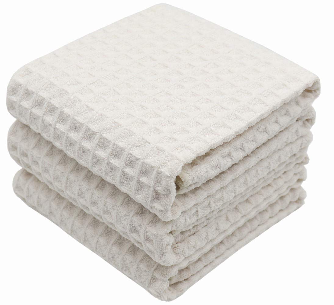 VeraSong Waffle Weave Kitchen Towels Dish Towels, 3 Pack, 16x24 Inch, Beige