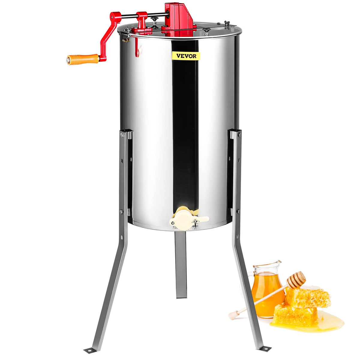 Vevor Honey Extractor,2/4 Frame Stainless Steel Manual Beekeeping Extraction, Honeycomb Drum Spinner With Transparent Lid, Apiar