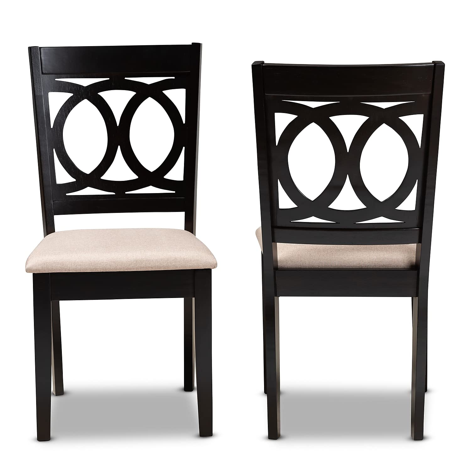 Baxton Studio Lenoir Contemporary Fabric Dining Chair, Sand Brown and Espresso, 2/Pack (162-2P-10523-HT)