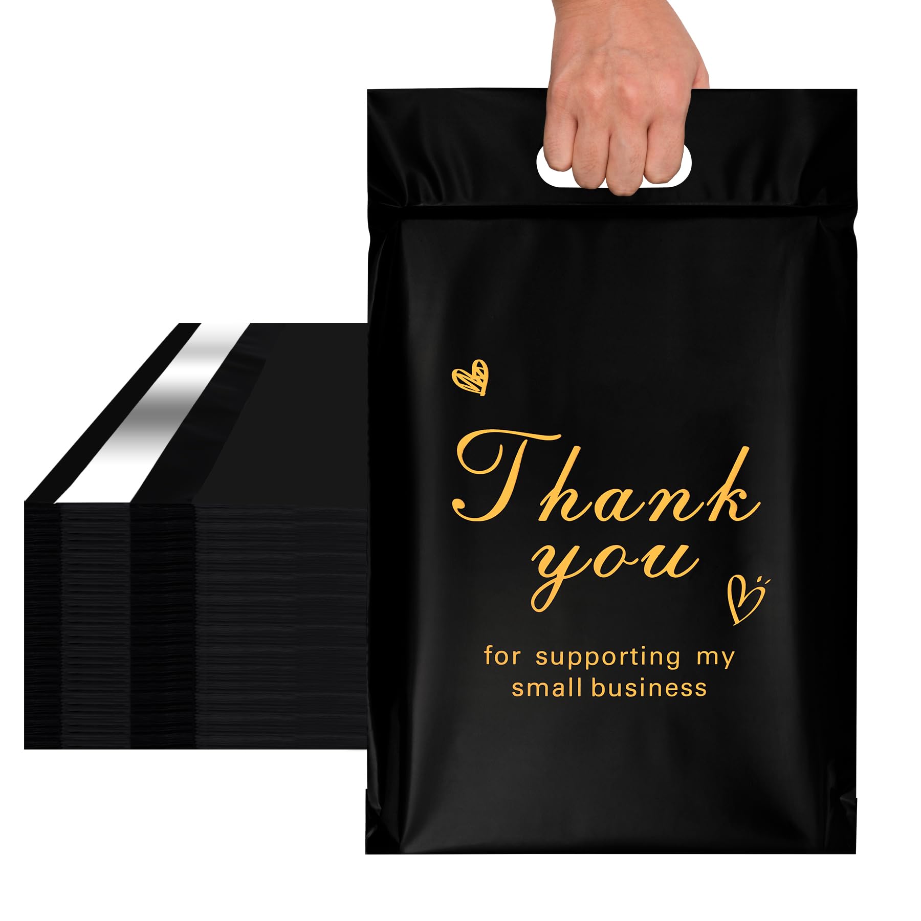 Jowlroel Thank You Poly Mailer With Handle, Waterproof And Tear-Resistant Shipping Bags For Clothing, 3Mil Thick Strong Mailing