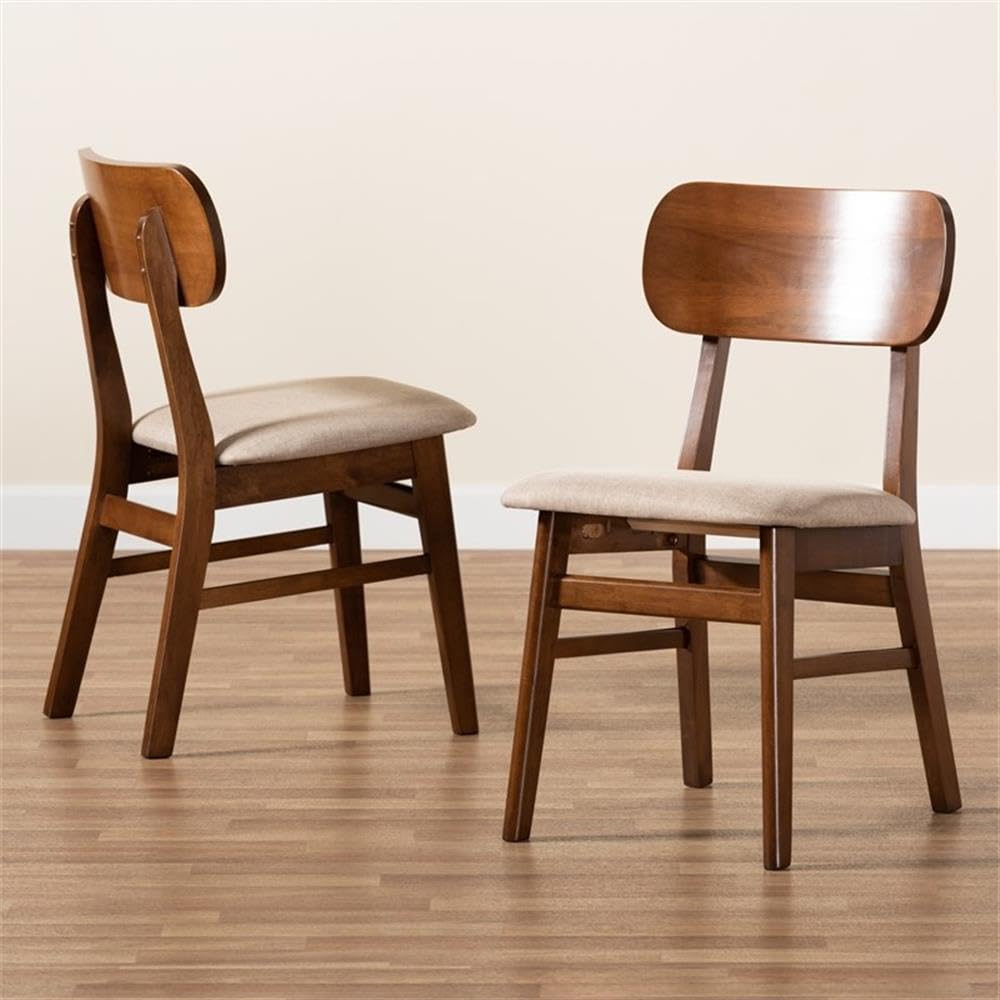 Baxton Studio Euclid Mid-Century Modern Sand Fabric Upholstered and Walnut Brown Finished Wood 2-Piece Dining Chair Set