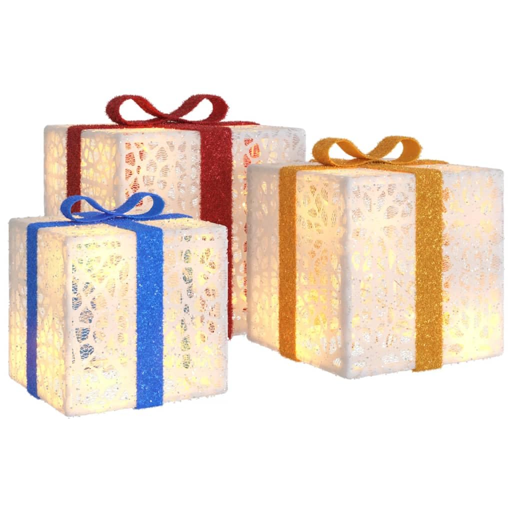 vidaXL Lighted Christmas Boxes with Bows, Set of 3 with 64 Energy-Saving Warm White LEDs, Festive Holiday Decor, 8 Lighting Effects, Ideal for Indoors Xmas Decoration