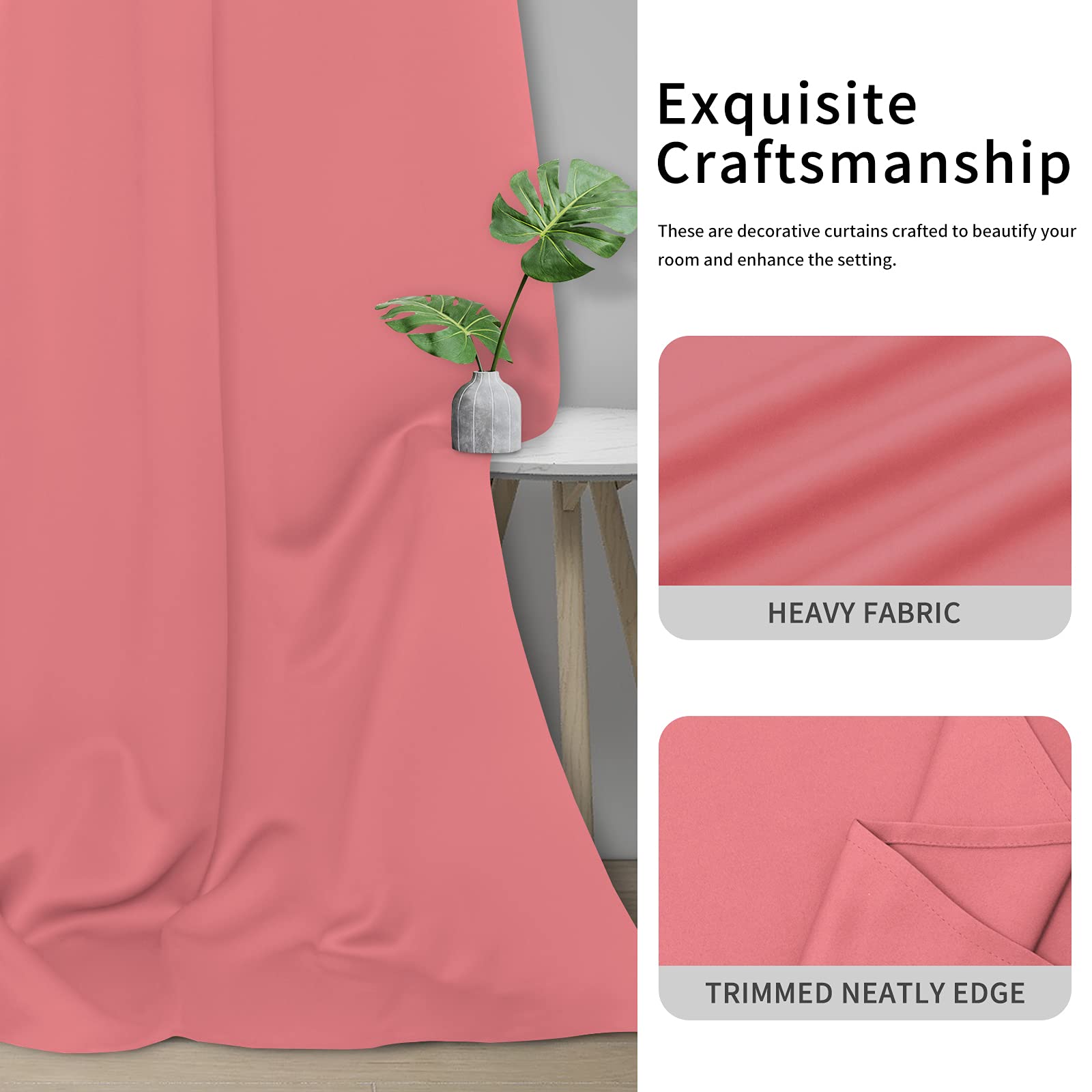 Easy-Going Blackout Curtains For Bedroom, Solid Thermal Insulated Grommet And Noise Reduction Window Drapes, Room Darkening Curtains For Living Room, 2 Panels(42X84 In, Pink)