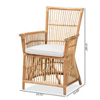Baxton Studio Rose Modern Bohemian White Fabric Upholstered and Natural Brown Rattan Armchair