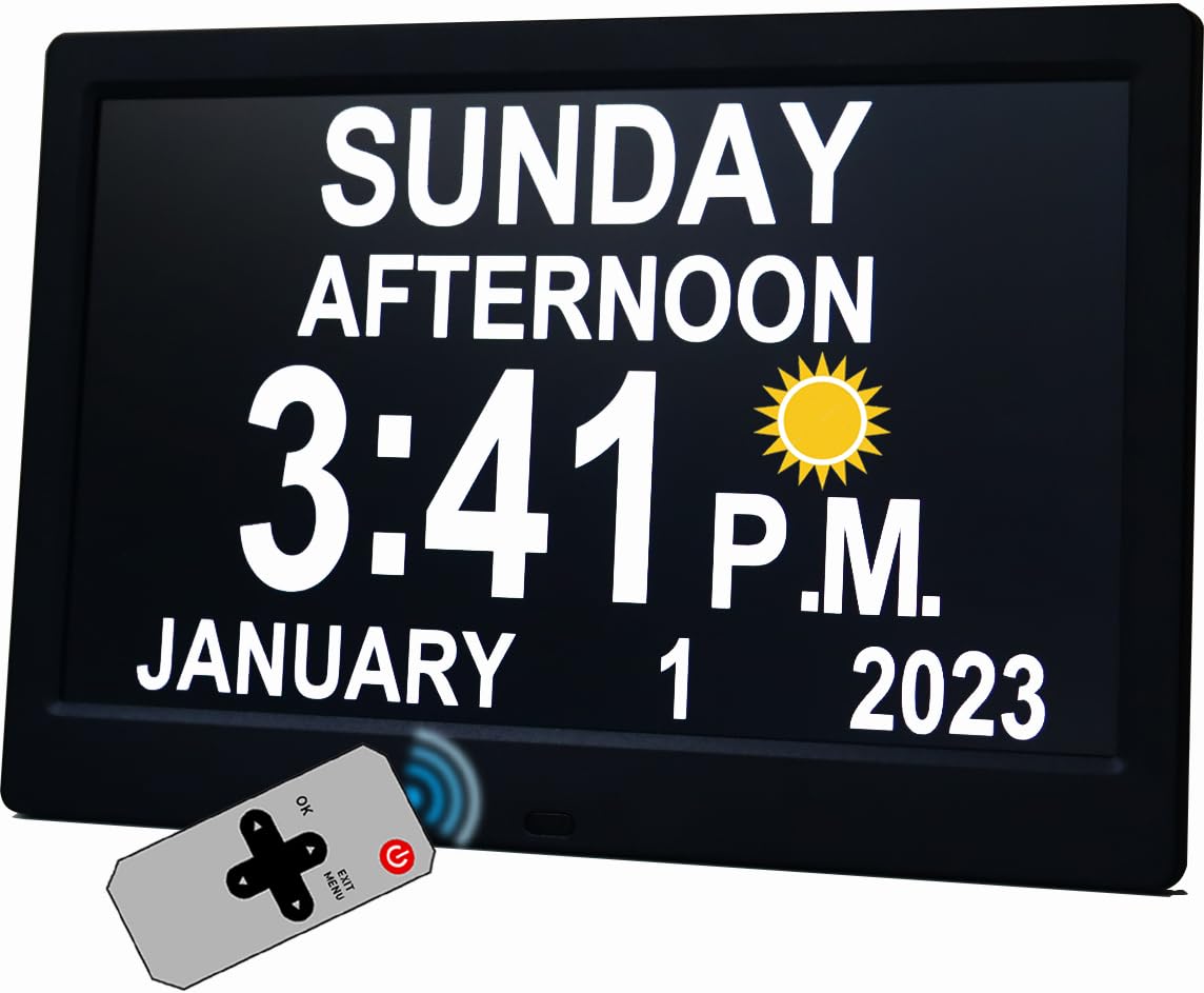 MAXCULUX ?Upgraded? 11.5'' Large Digtal Clock with Day and Date for Seniors, Auto DST, 19 Alarms & Auto Dimmable, Non-Abbreviate
