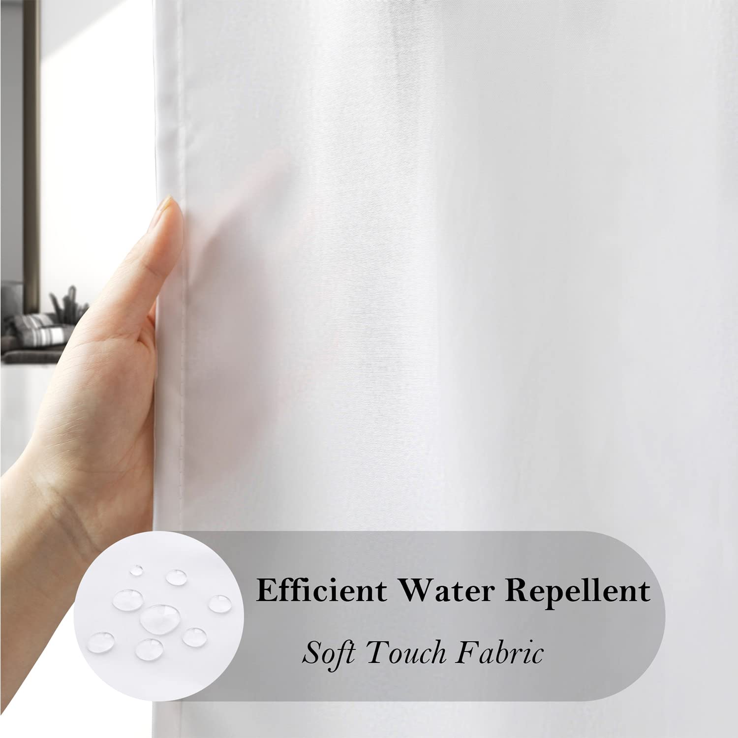 Long Shower Curtain Liner 78 Inches Height-Water-Repellent Fabric Shower Curtains Set With 12 Hooks, White Bathroom Curtain Weig