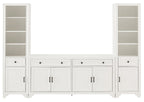 Crosley Furniture Tara 3-Piece Entertainment Center with TV Stand, Bookshelves, and Storage Shelves, Distressed White
