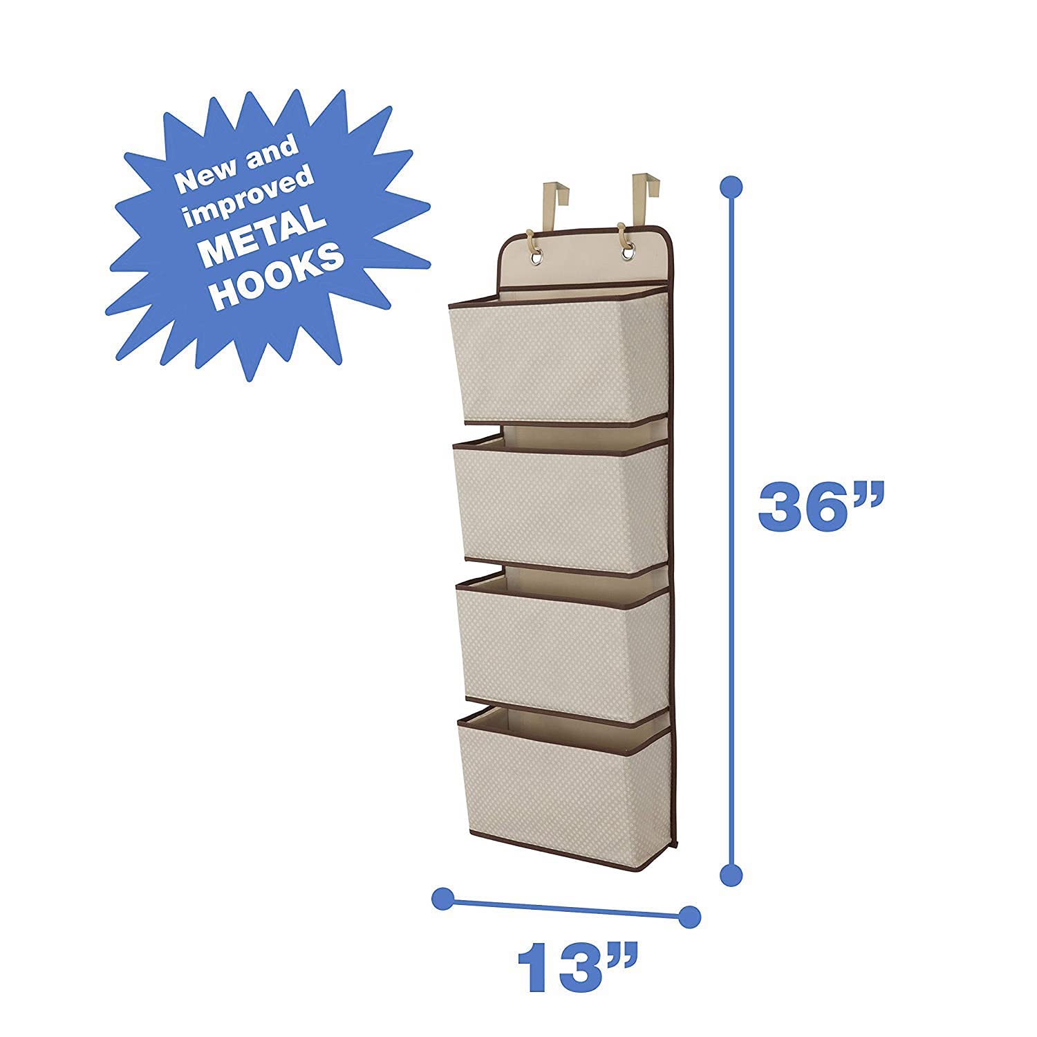 Delta Children 4 Pocket Over The Door Hanging Organizer - 2 Pack, Easy Storage/Organization Solution - Versatile And Accessible In Any Room In The House, Beige