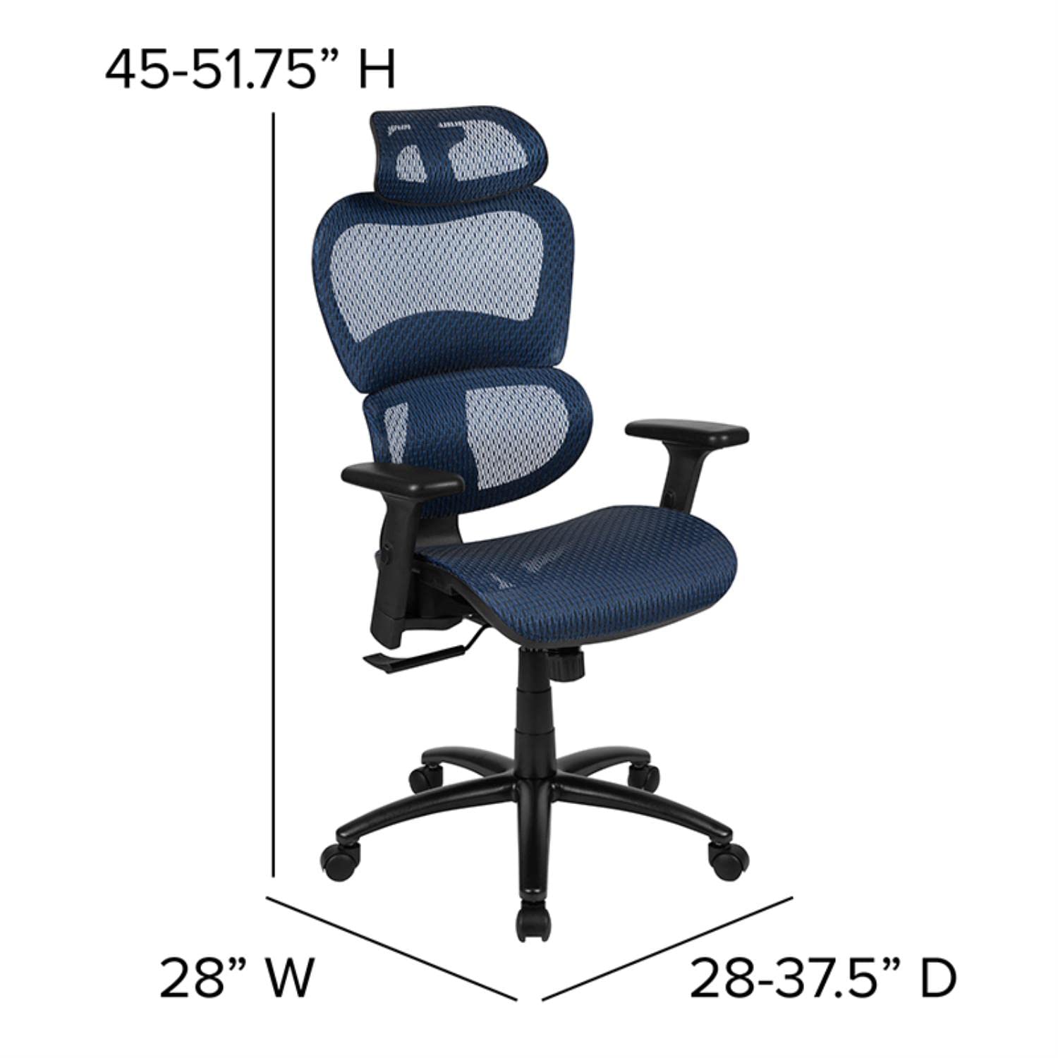 Flash Furniture Lo Ergonomic Mesh Office Chair With 2-To-1 Synchro-Tilt, Adjustable Headrest, Lumbar Support, And Adjustable Pivot Arms In Blue