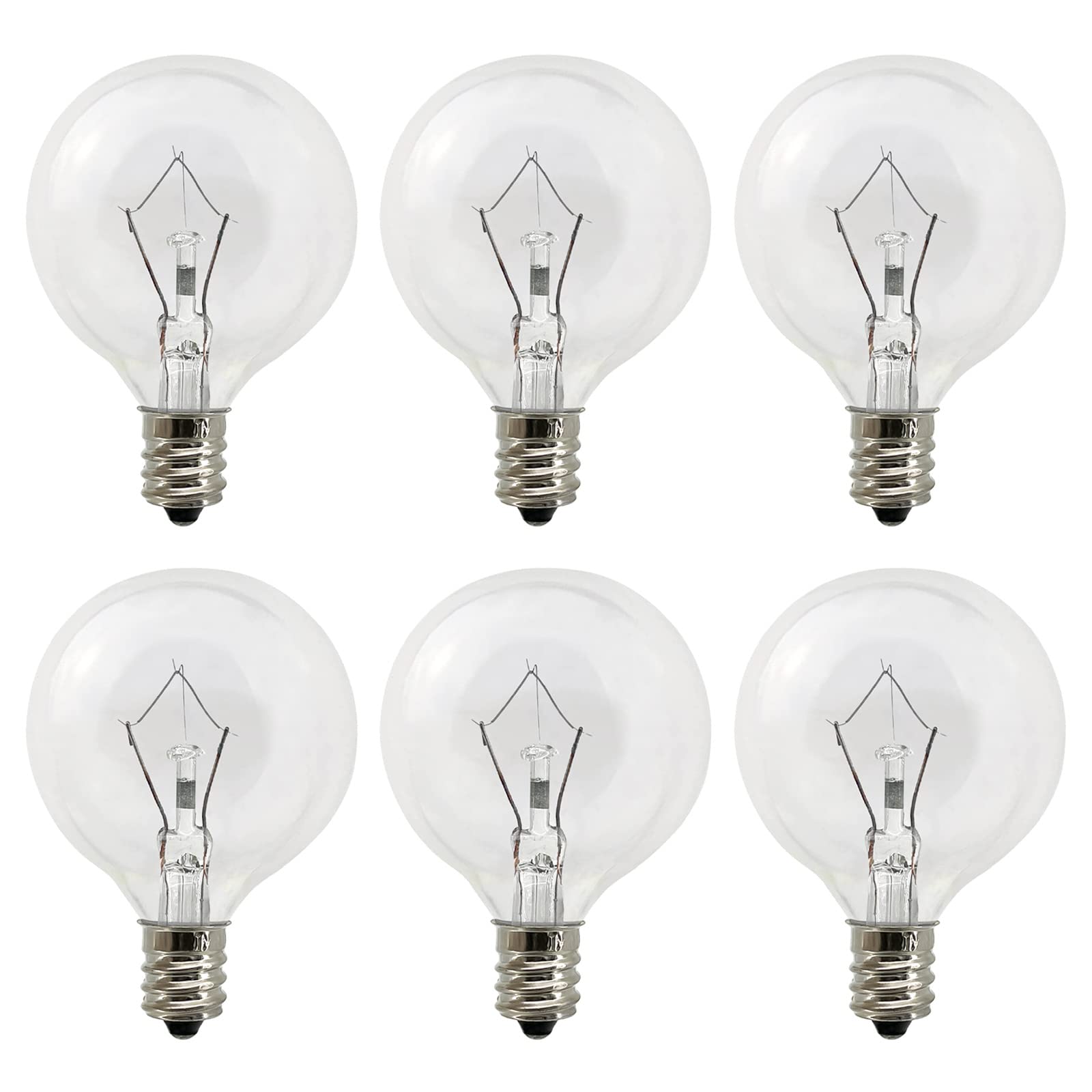 Wax Warmer Bulbs 6 Pack, G50 25 Watt Light Bulbs for Full Size Scentsy Warmers, E12 Base G16.5 Globe Clear Bulb for Candle Wax W