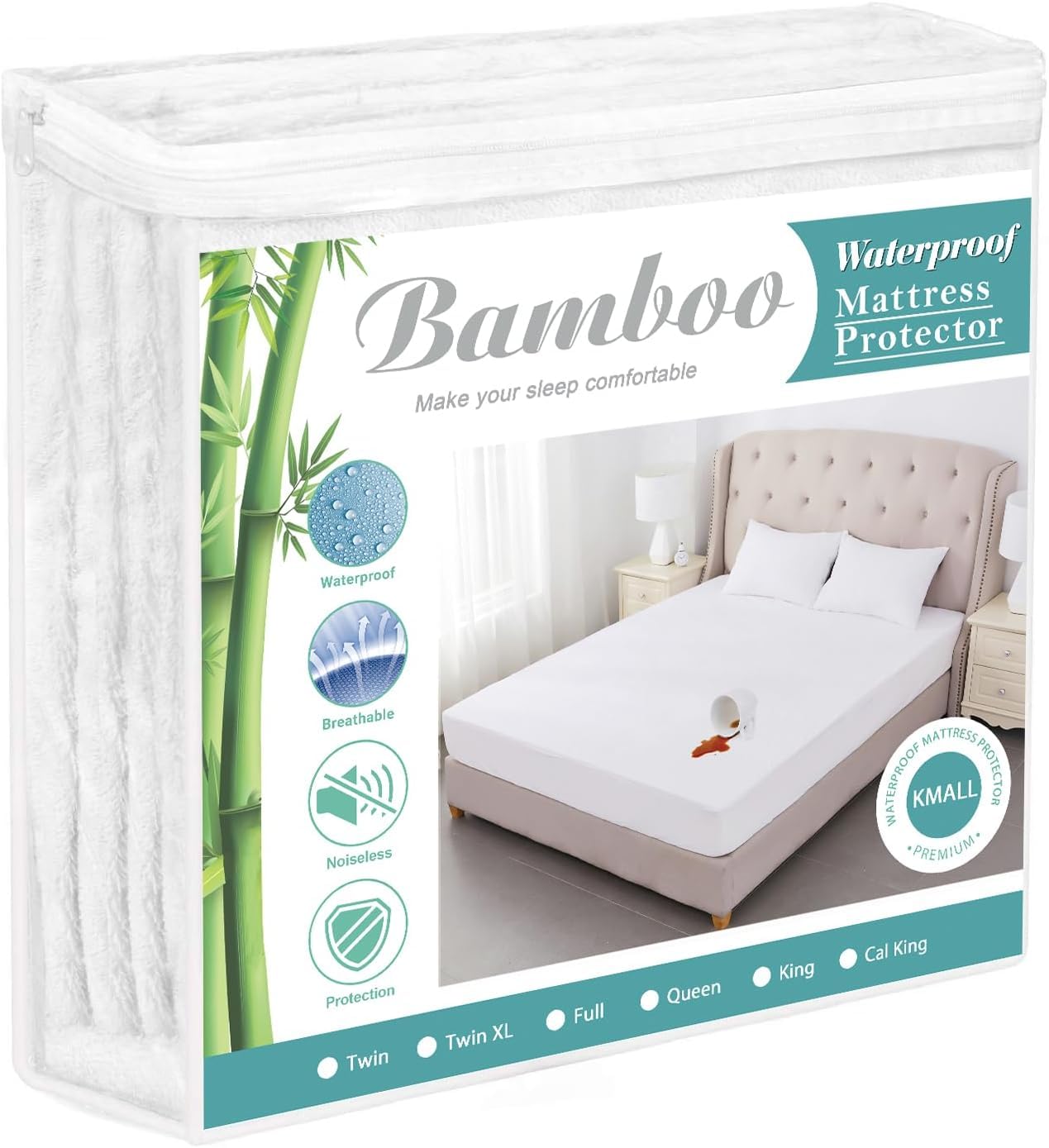 King Size Cooling Waterproof Mattress Protector Pad Cover, Breathable Fitted Sheet Style Deep Pocket-Noiseless,Vinyl,Pvc Free,Wa