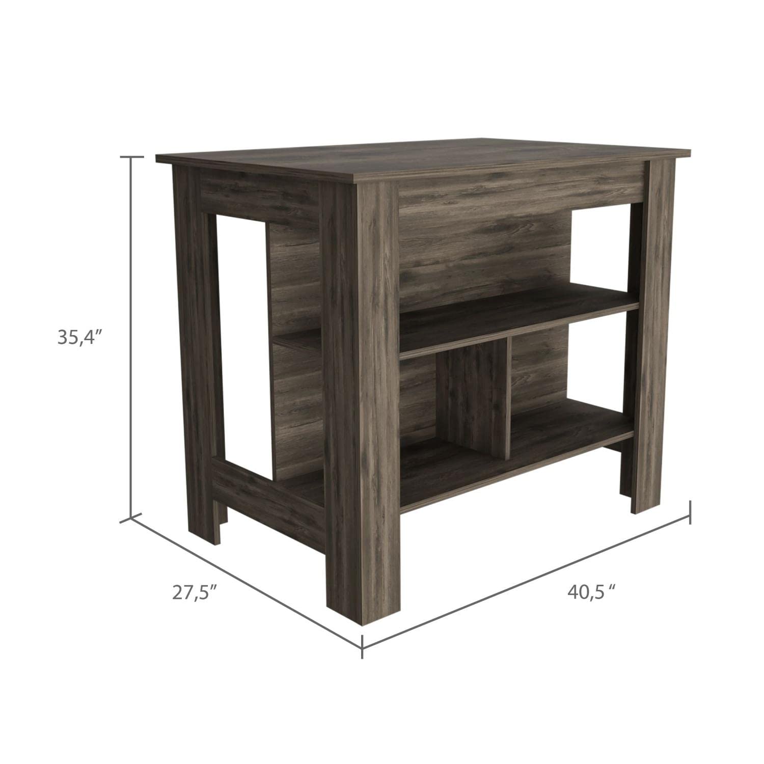 Kitchen Island, Kitchen Table 35&quot; H, 4 Legs, 3 Open Storage Shelves, Dark Brown
