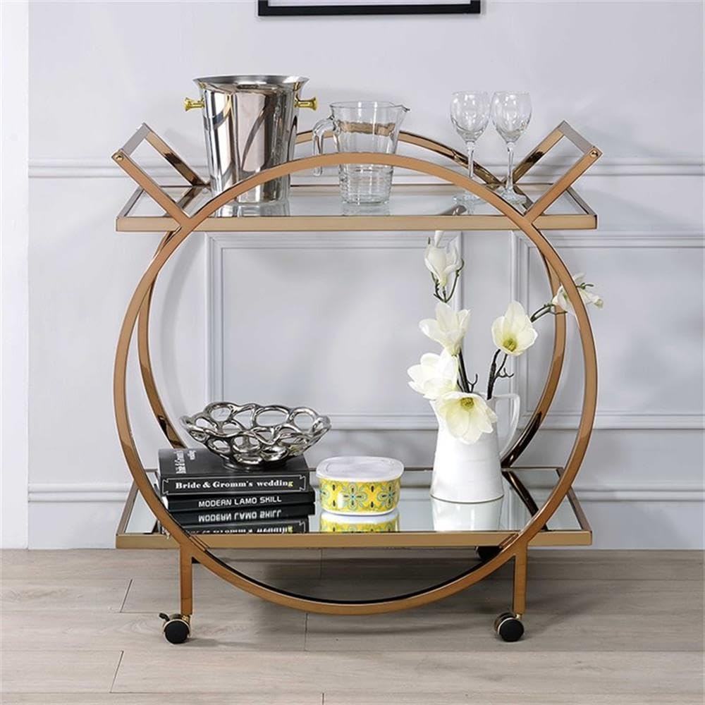 Acme Traverse Glass Top Serving Cart in Clear Glass and Gold