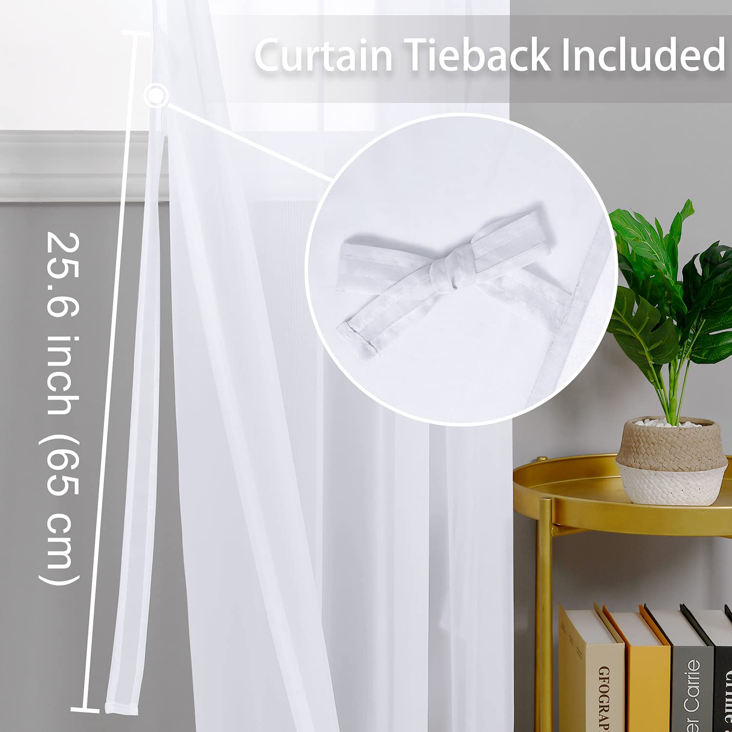 Hiasan White Sheer Curtains With Tiebacks, Light Filtering Voile Textured Drapes Extra Long Grommet Window Curtains For Bedroom, Living Room, Patio Door, W52 X L120, Set Of 2 Panels