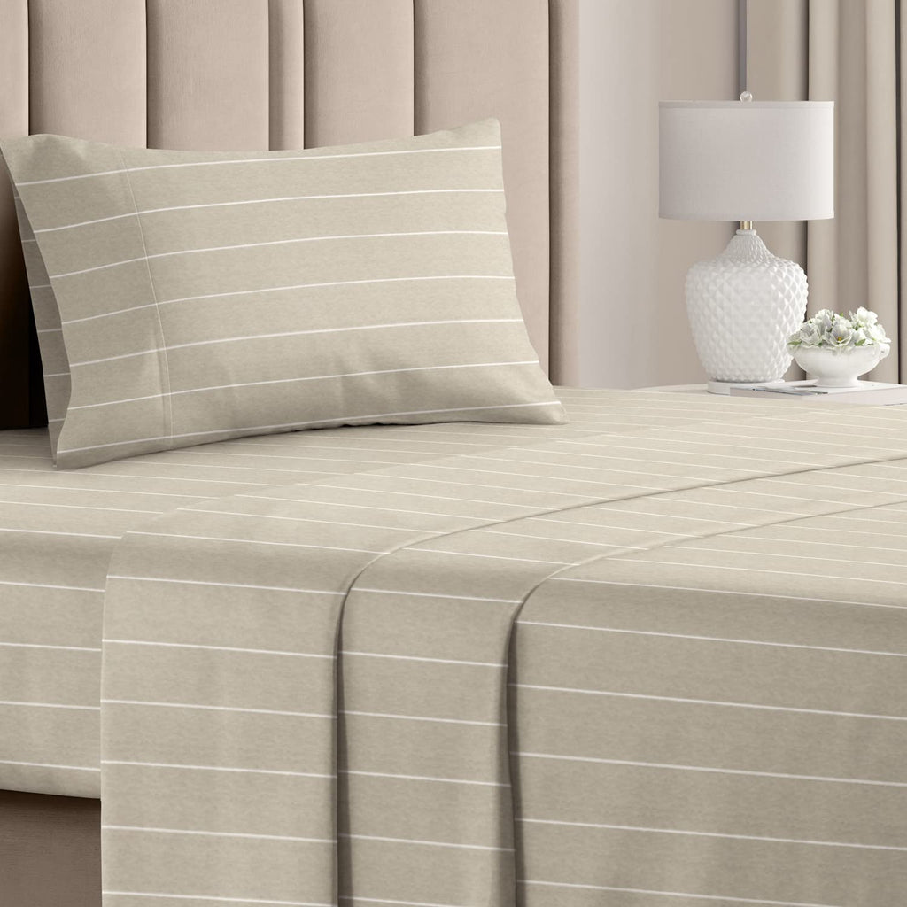Twinxl Size 3 Piece Bedding Sheet Set - Breathable & Cooling Sheets - Hotel Luxury Bed Sheets For Kids, Teens, Women & Men - Deep Pockets, Easy-Fit - Soft & Wrinkle Free - Beige Stripes 4 Oeko-Tex Set